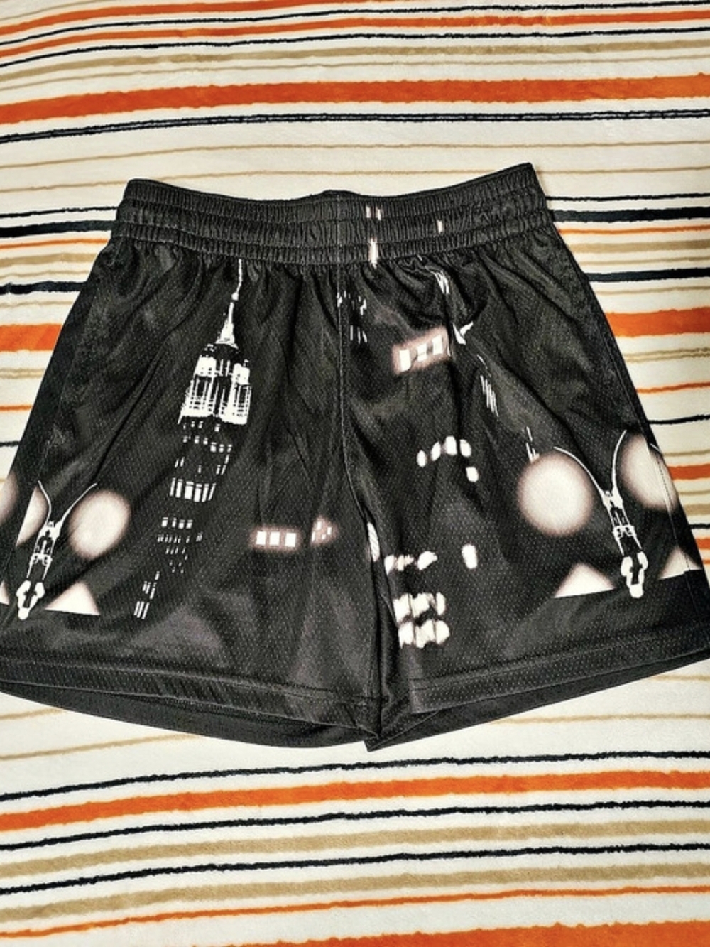 Ninth Hall City Skyline Black Mesh Shorts Athletic Shorts, Black & White, XS
